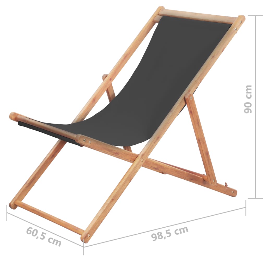 vidaXL Beach Sling Patio Chair Folding Deck Chair Fabric and Wooden Frame-9