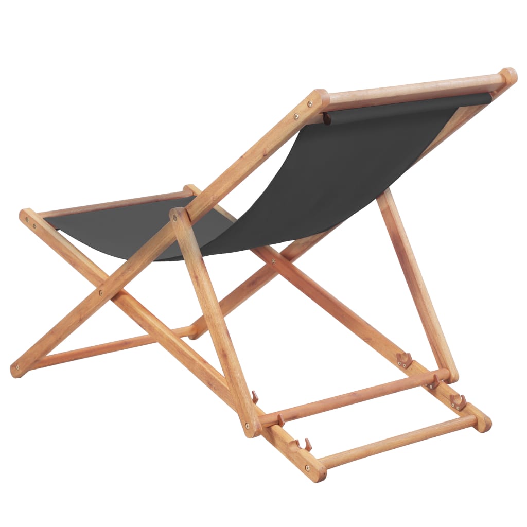 vidaXL Beach Sling Patio Chair Folding Deck Chair Fabric and Wooden Frame-10