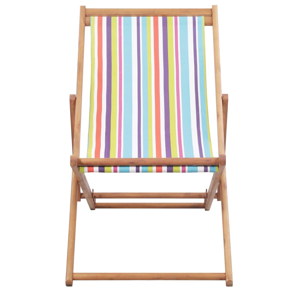 vidaXL Beach Sling Patio Chair Folding Deck Chair Fabric and Wooden Frame-8