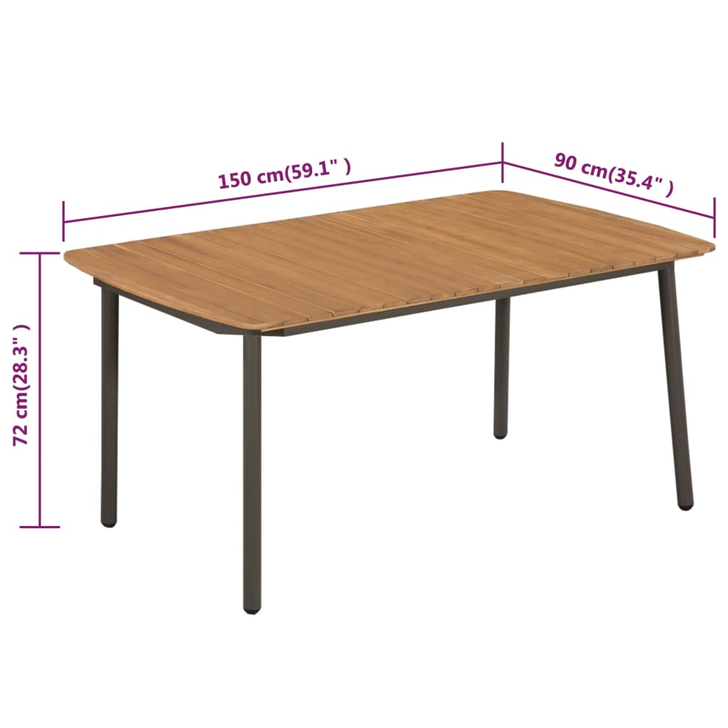 vidaXL Patio Table Garden Outdoor Dining Table Solid Acacia Wood and Steel-8