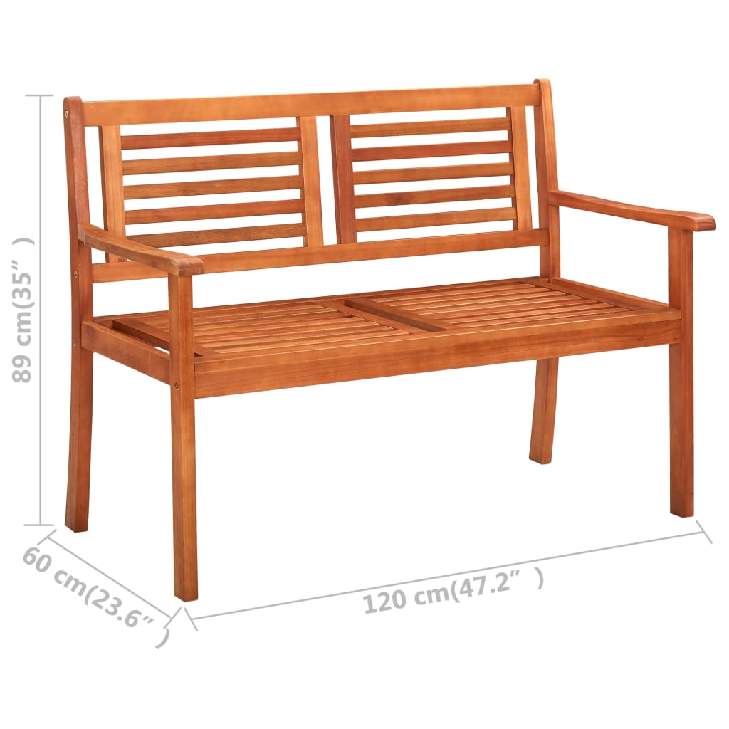 vidaXL Loveseat Wooden Outdoor Patio Bench with Backrest Solid Wood Eucalyptus-5