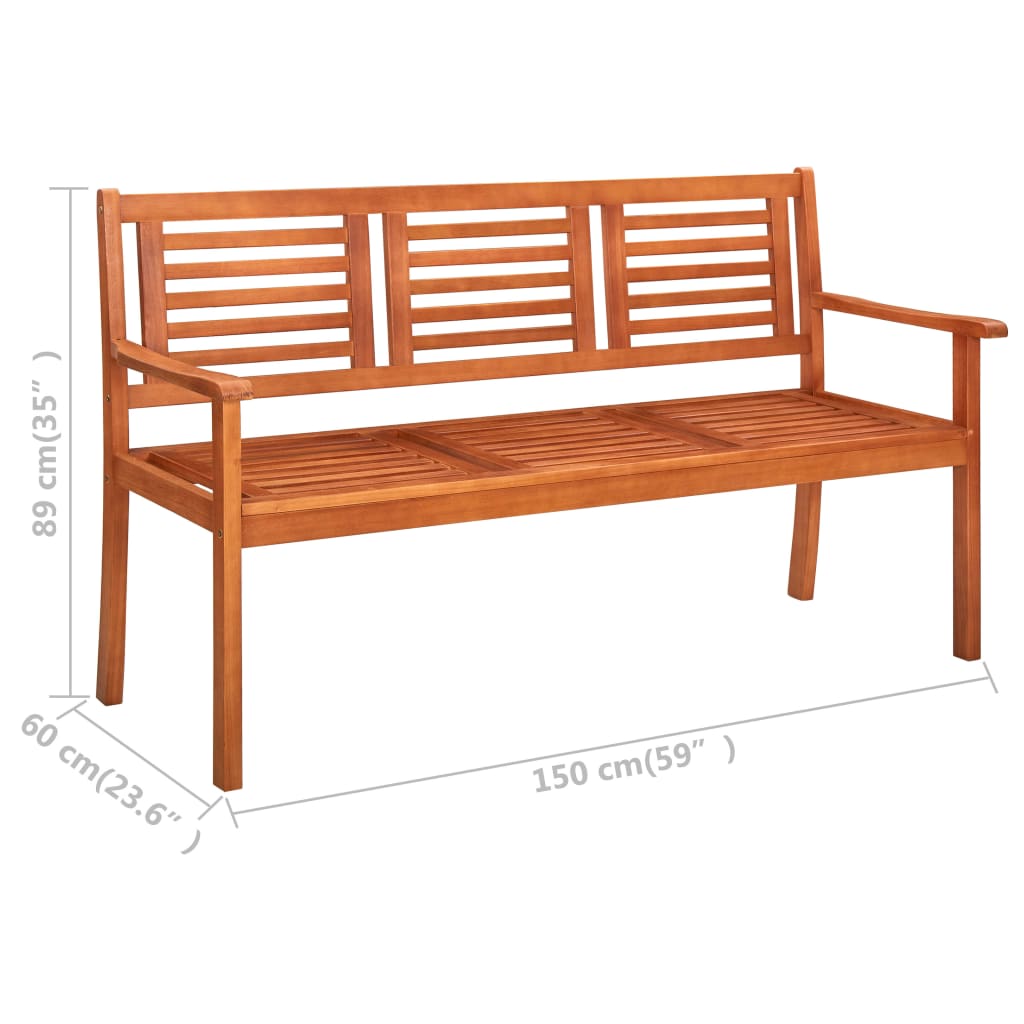 vidaXL Loveseat Wooden Outdoor Patio Bench with Backrest Solid Wood Eucalyptus-15