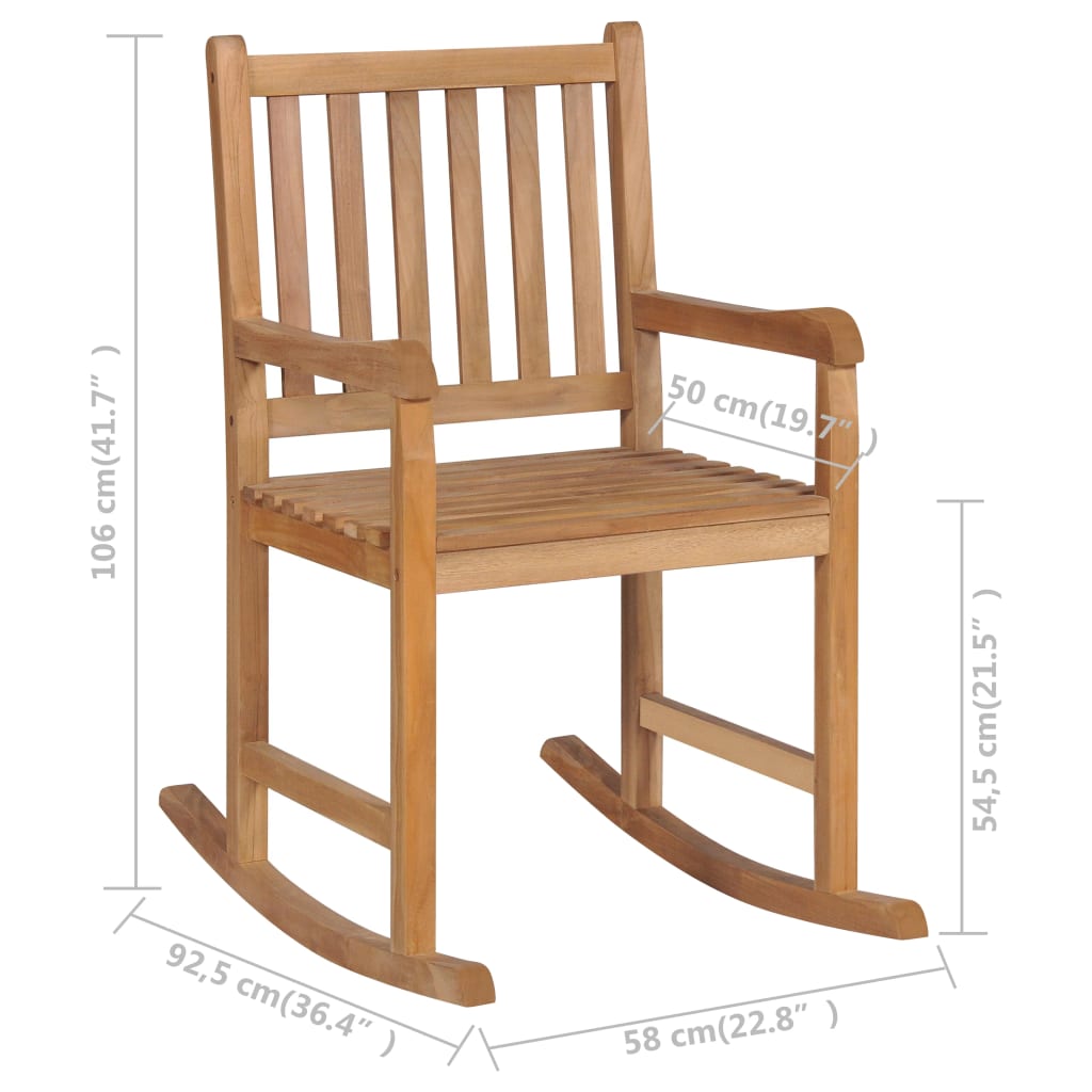 vidaXL Rocking Chair Solid Teak Wood-4