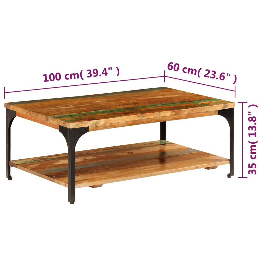 vidaXL Coffee Table with Shelf 39.4"x23.6"x13.8" Solid Reclaimed Wood-1