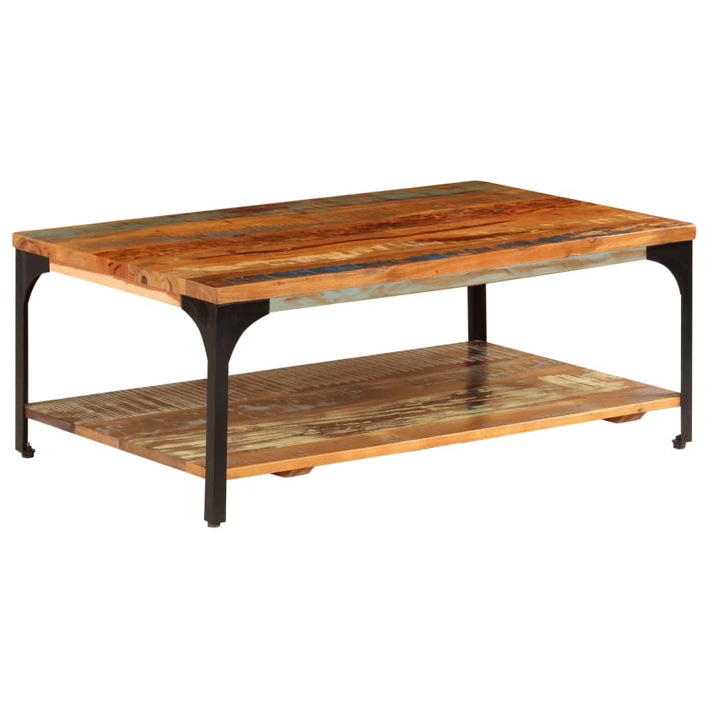 vidaXL Coffee Table with Shelf 39.4"x23.6"x13.8" Solid Reclaimed Wood-8