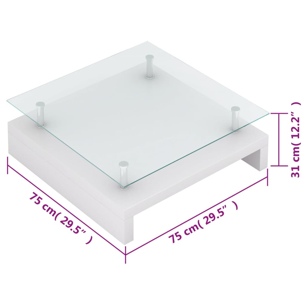 vidaXL Coffee Table with Glass Top White-5