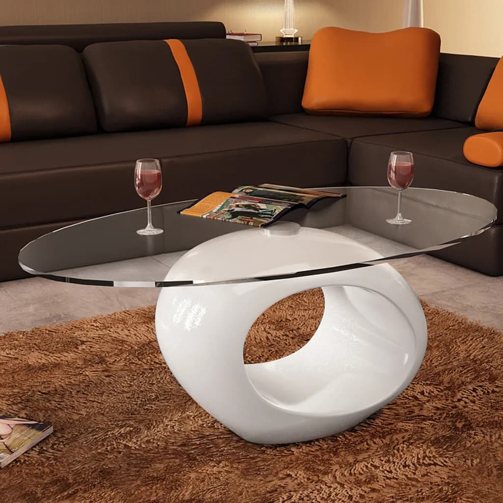vidaXL Coffee Table Living Room End Table Side Sofa Table with Oval Glass Top-2
