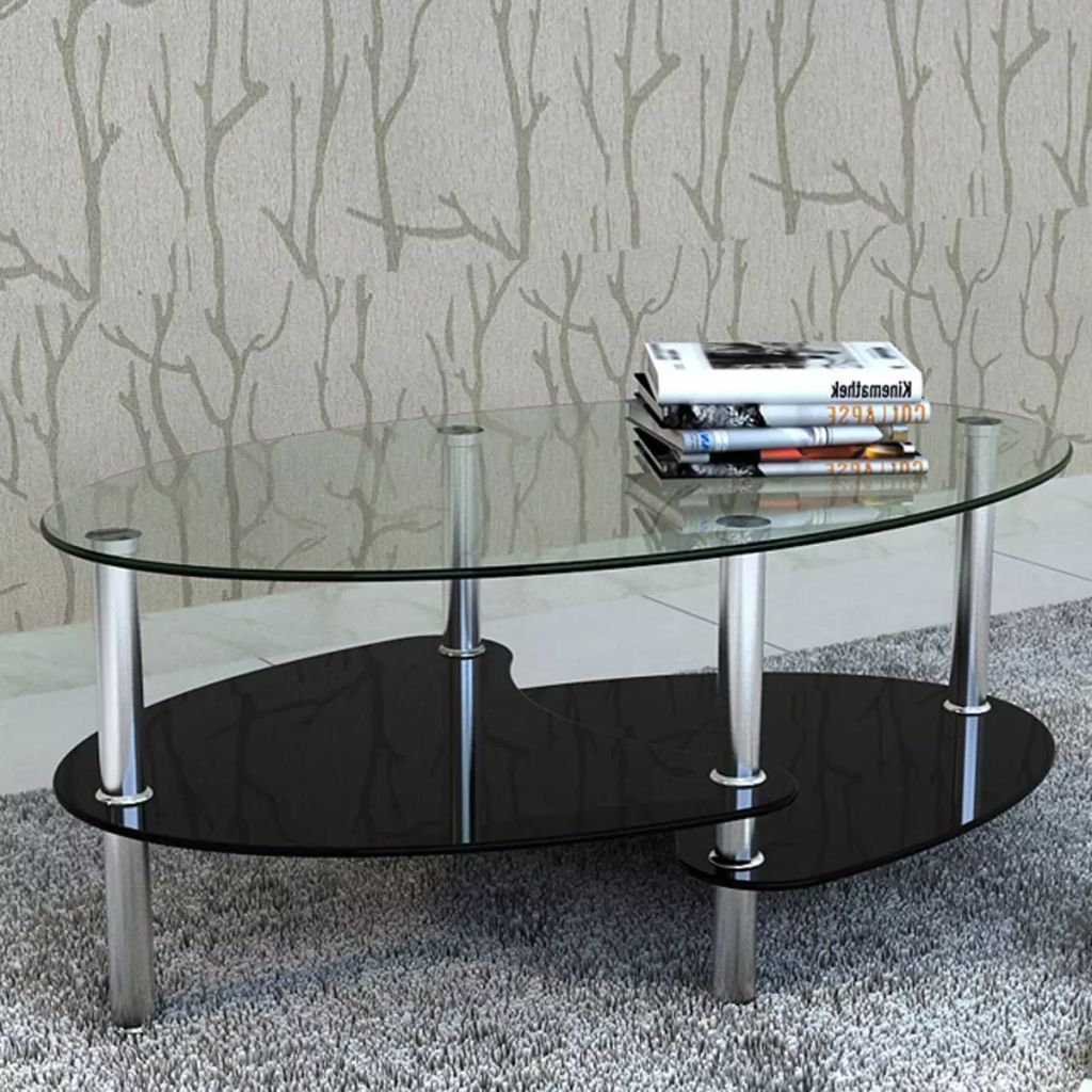 vidaXL Metal Frame Glass Tabletop Coffee Side Table Living Room White/Black-3