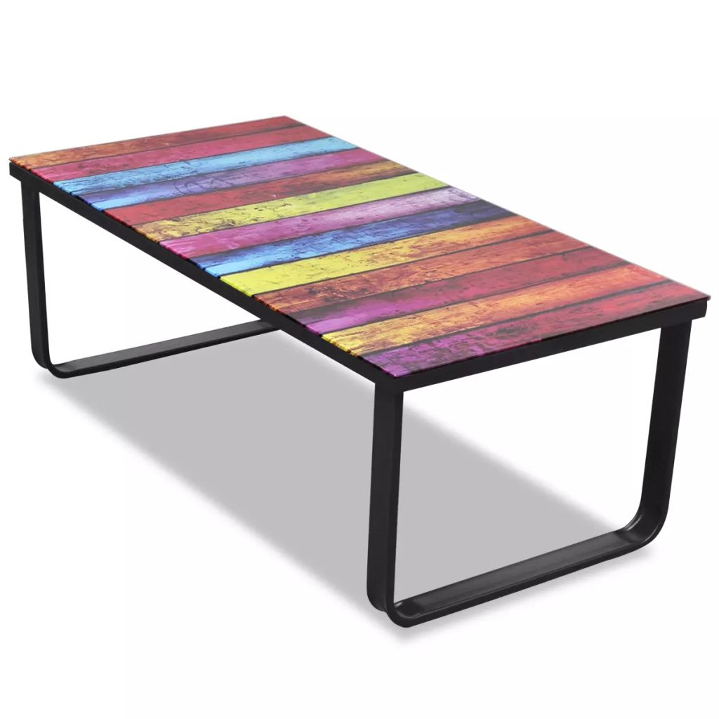 vidaXL Coffee Table with Rainbow Printing Glass Top-0