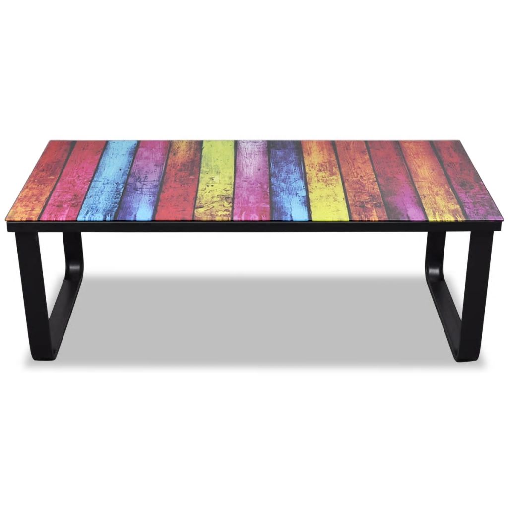 vidaXL Coffee Table with Rainbow Printing Glass Top-2