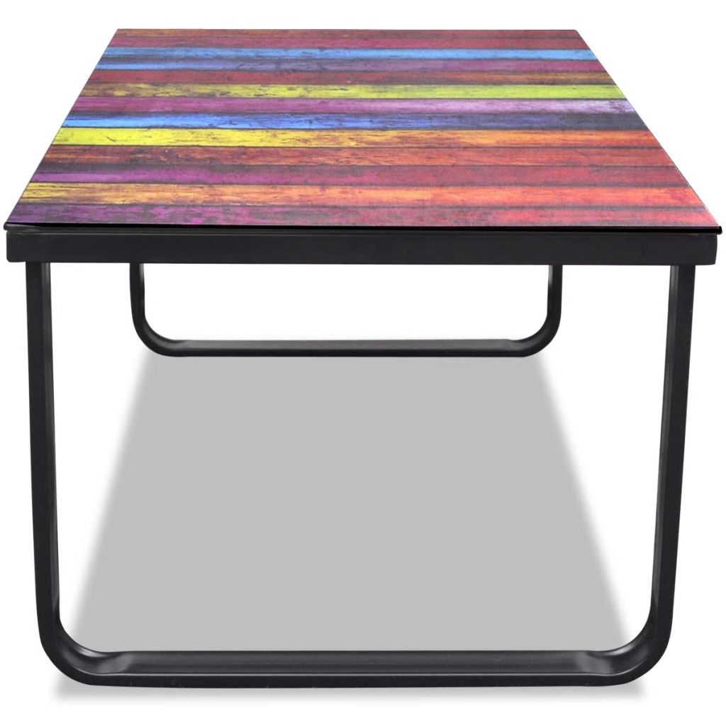 vidaXL Coffee Table with Rainbow Printing Glass Top-3