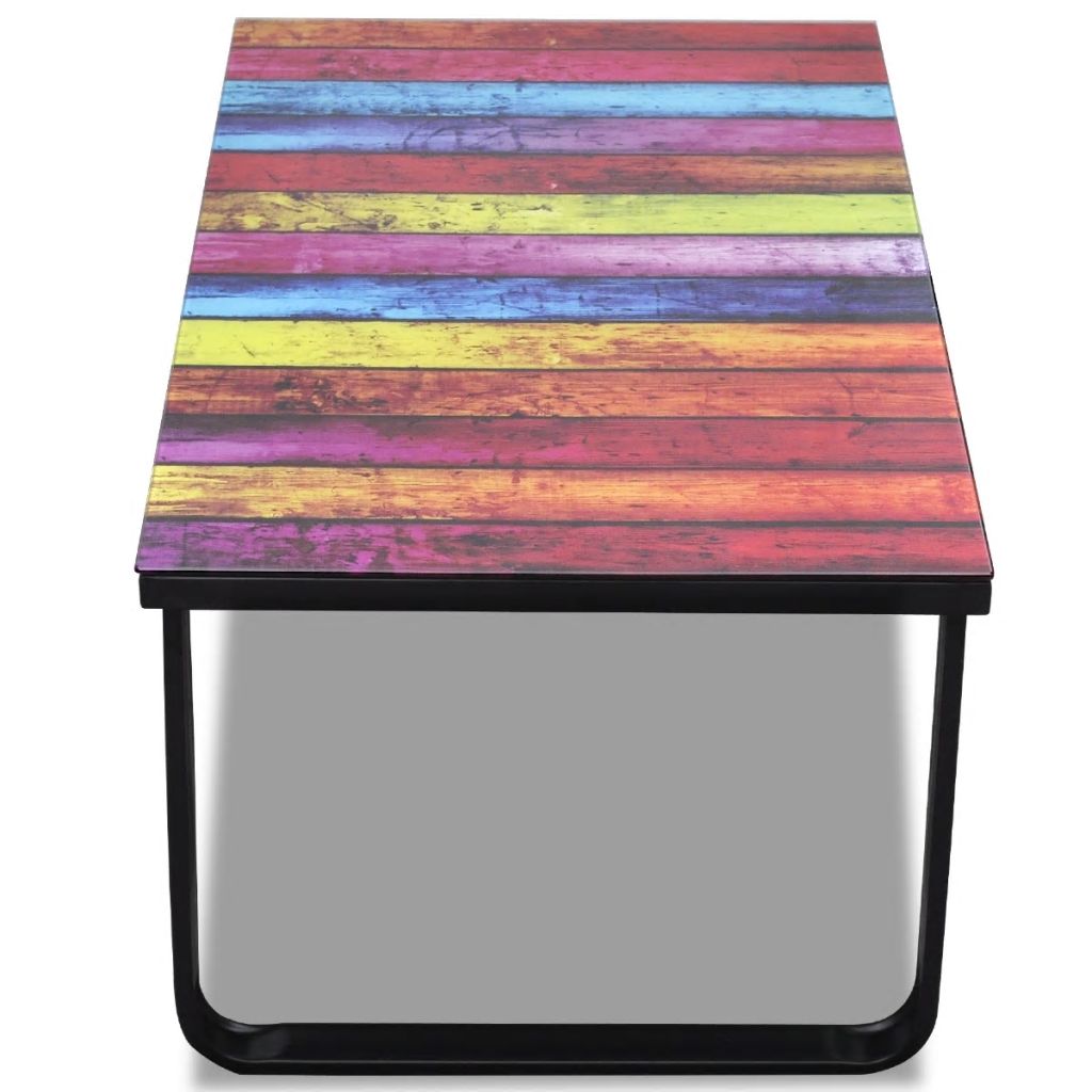 vidaXL Coffee Table with Rainbow Printing Glass Top-4