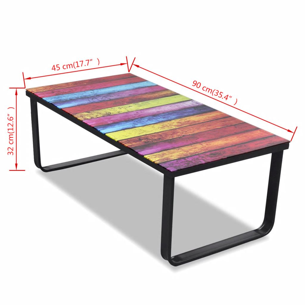 vidaXL Coffee Table with Rainbow Printing Glass Top-6