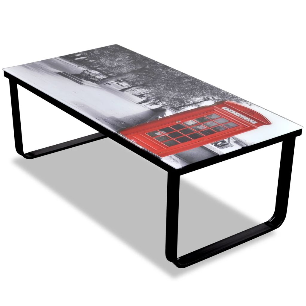 vidaXL Coffee Table with Telephone Booth Printing Glass Top-0