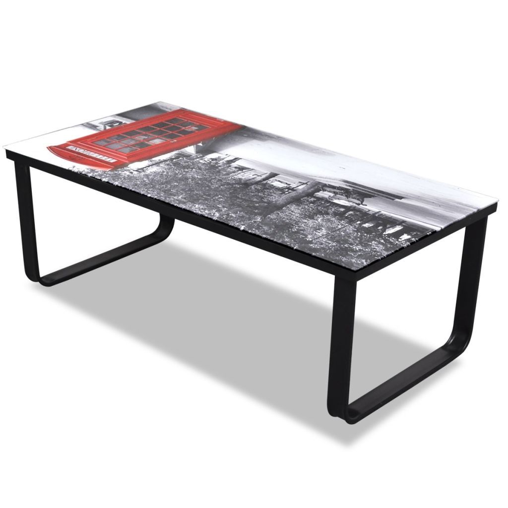 vidaXL Coffee Table with Telephone Booth Printing Glass Top-5