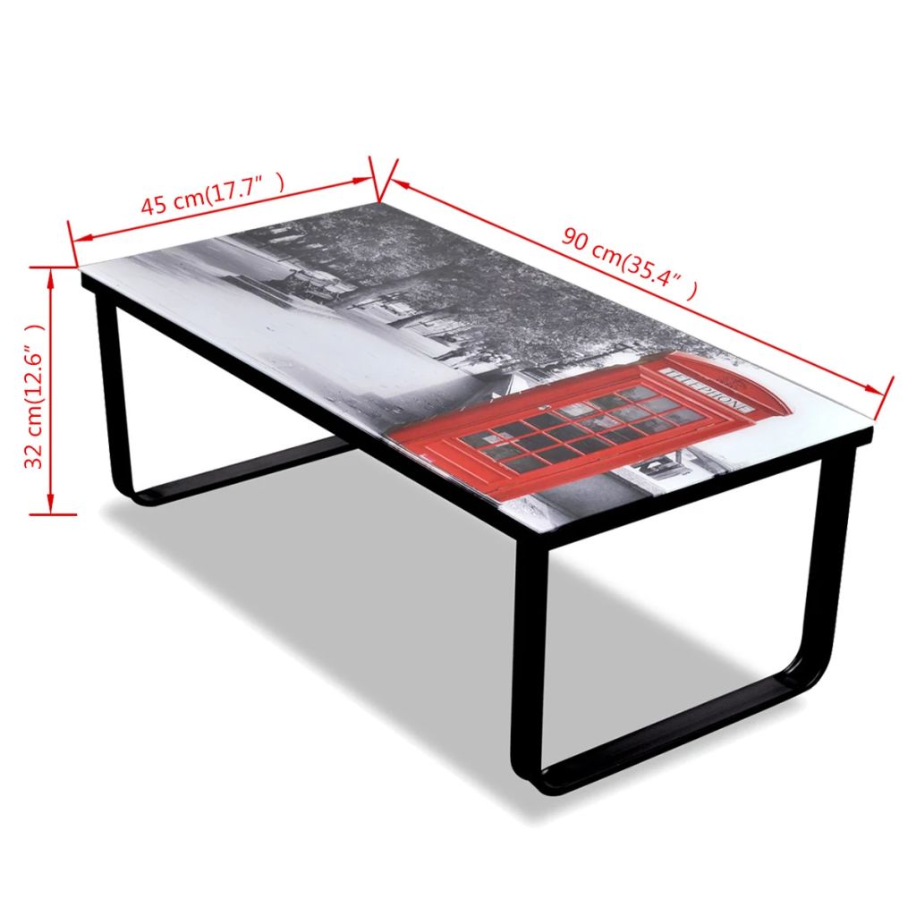 vidaXL Coffee Table with Telephone Booth Printing Glass Top-6