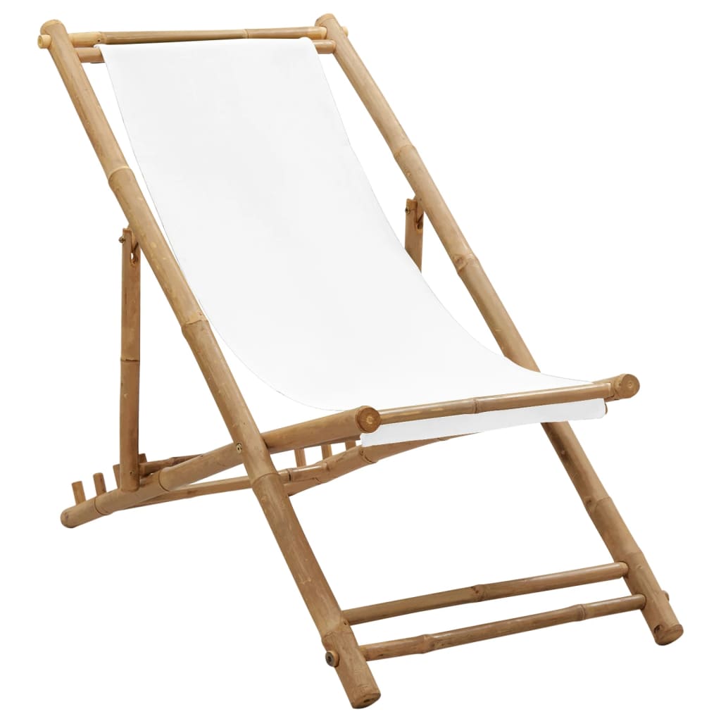 vidaXL Patio Deck Chair Sling Chair for Balcony Deck Porch Bamboo and Canvas-10