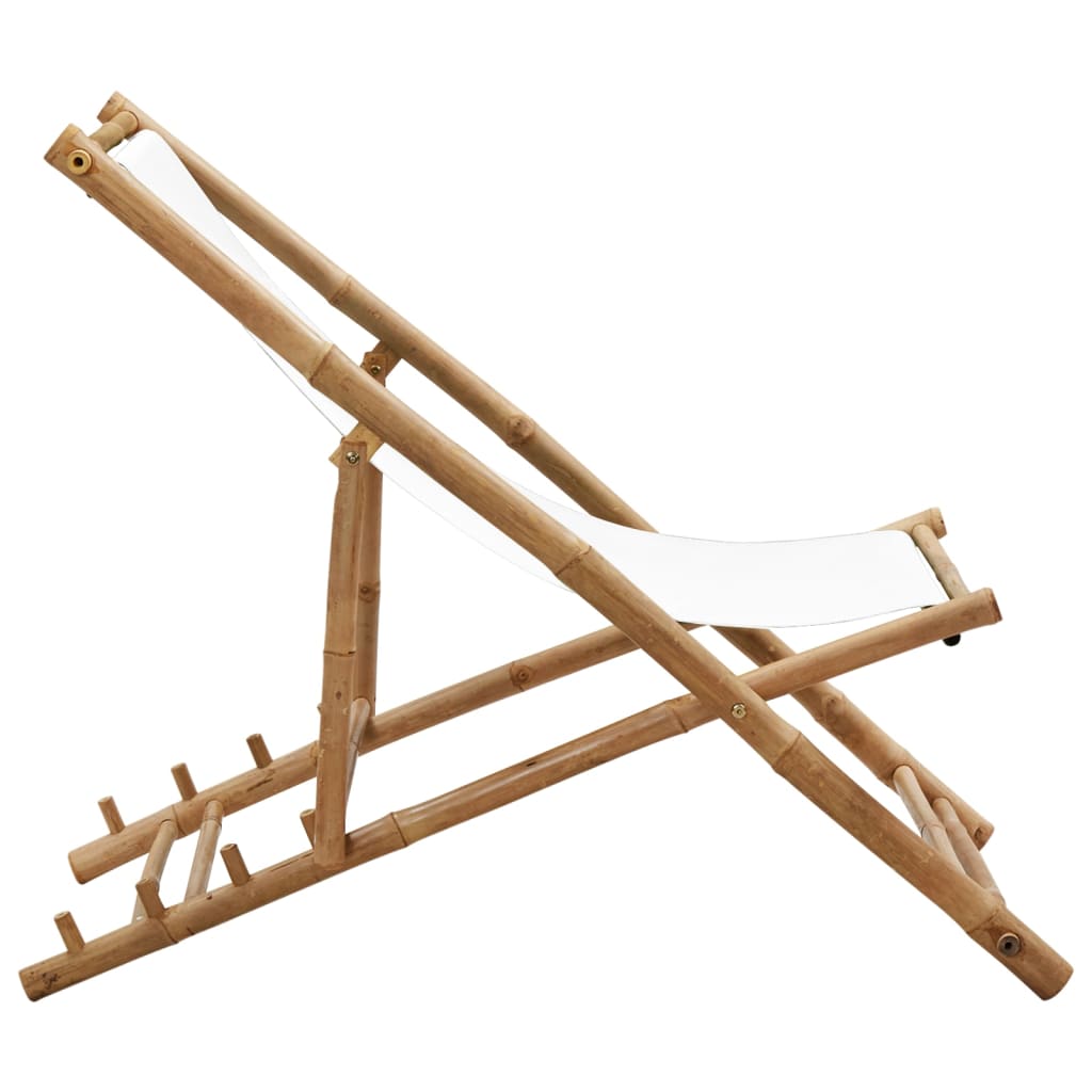 vidaXL Patio Deck Chair Sling Chair for Balcony Deck Porch Bamboo and Canvas-27