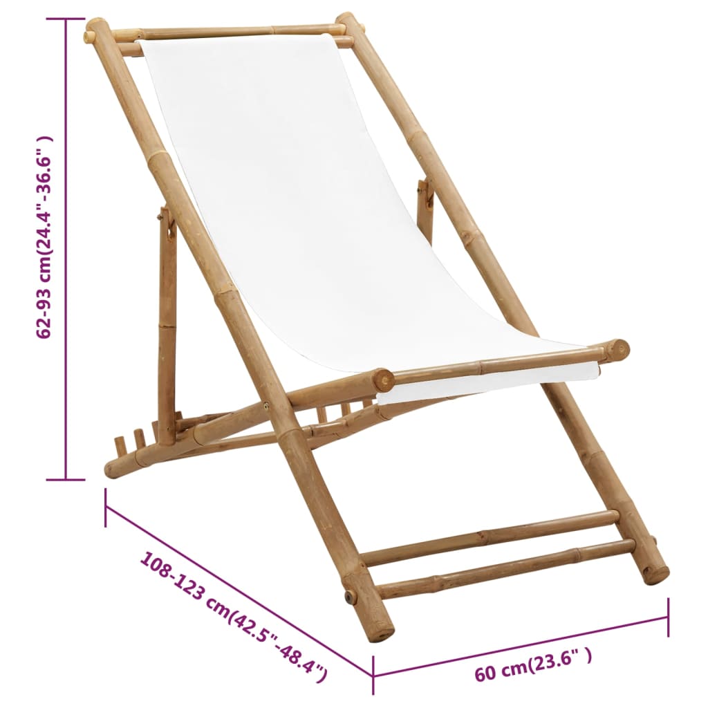 vidaXL Patio Deck Chair Sling Chair for Balcony Deck Porch Bamboo and Canvas-7