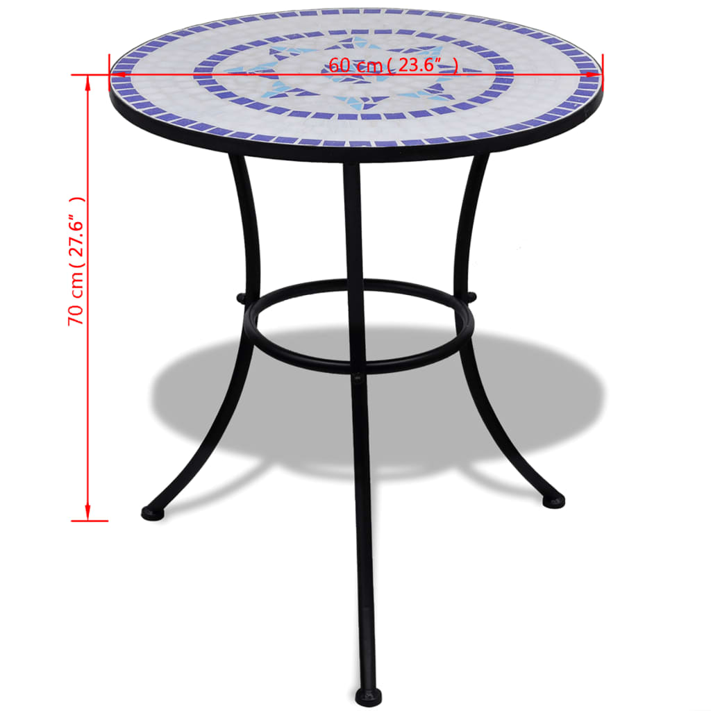 vidaXL Bistro Table Blue and White 23.6" Mosaic-3