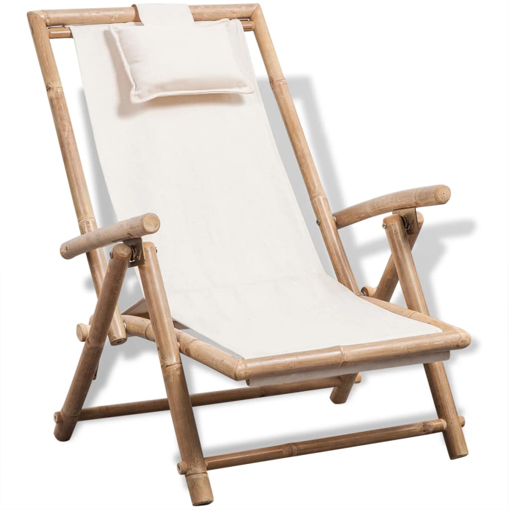 vidaXL Patio Deck Chair Patio Sling Chair with Headrest for Deck Beach Bamboo-5