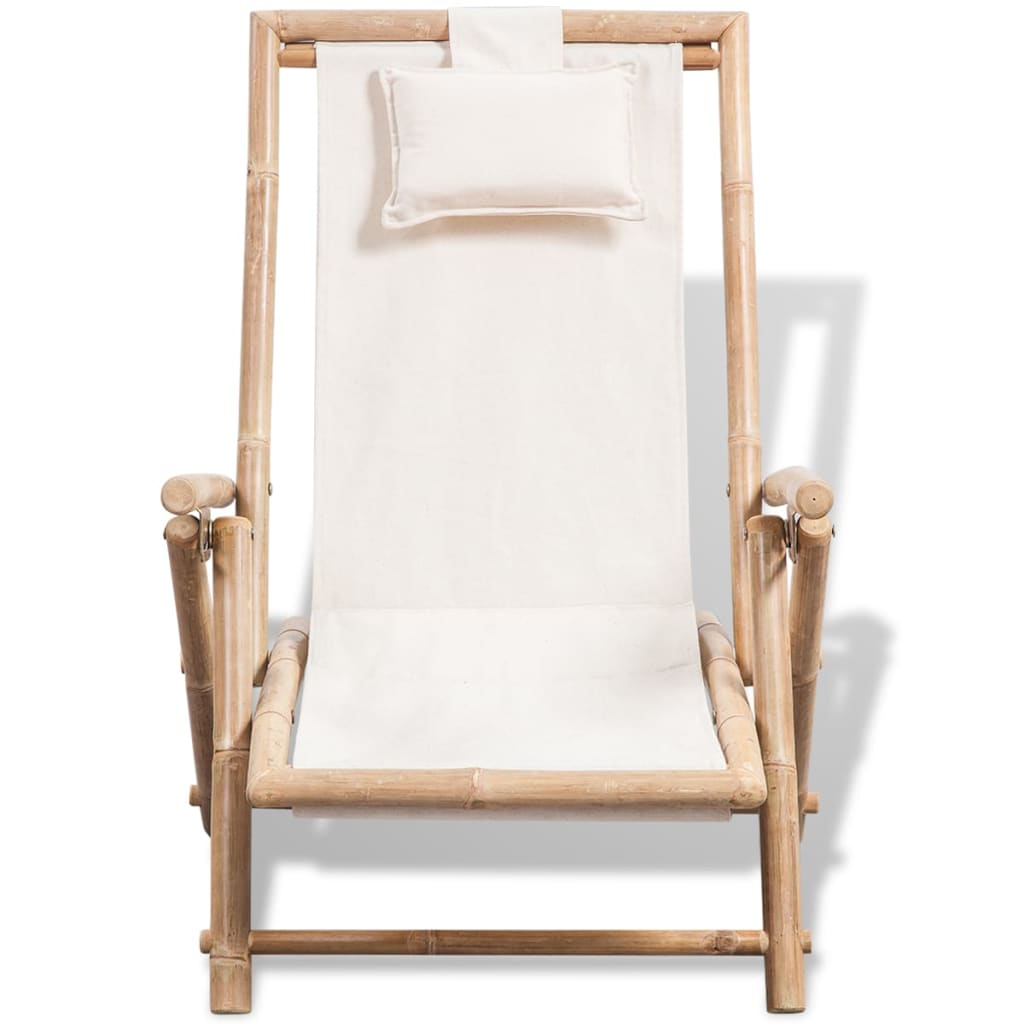 vidaXL Patio Deck Chair Patio Sling Chair with Headrest for Deck Beach Bamboo-7