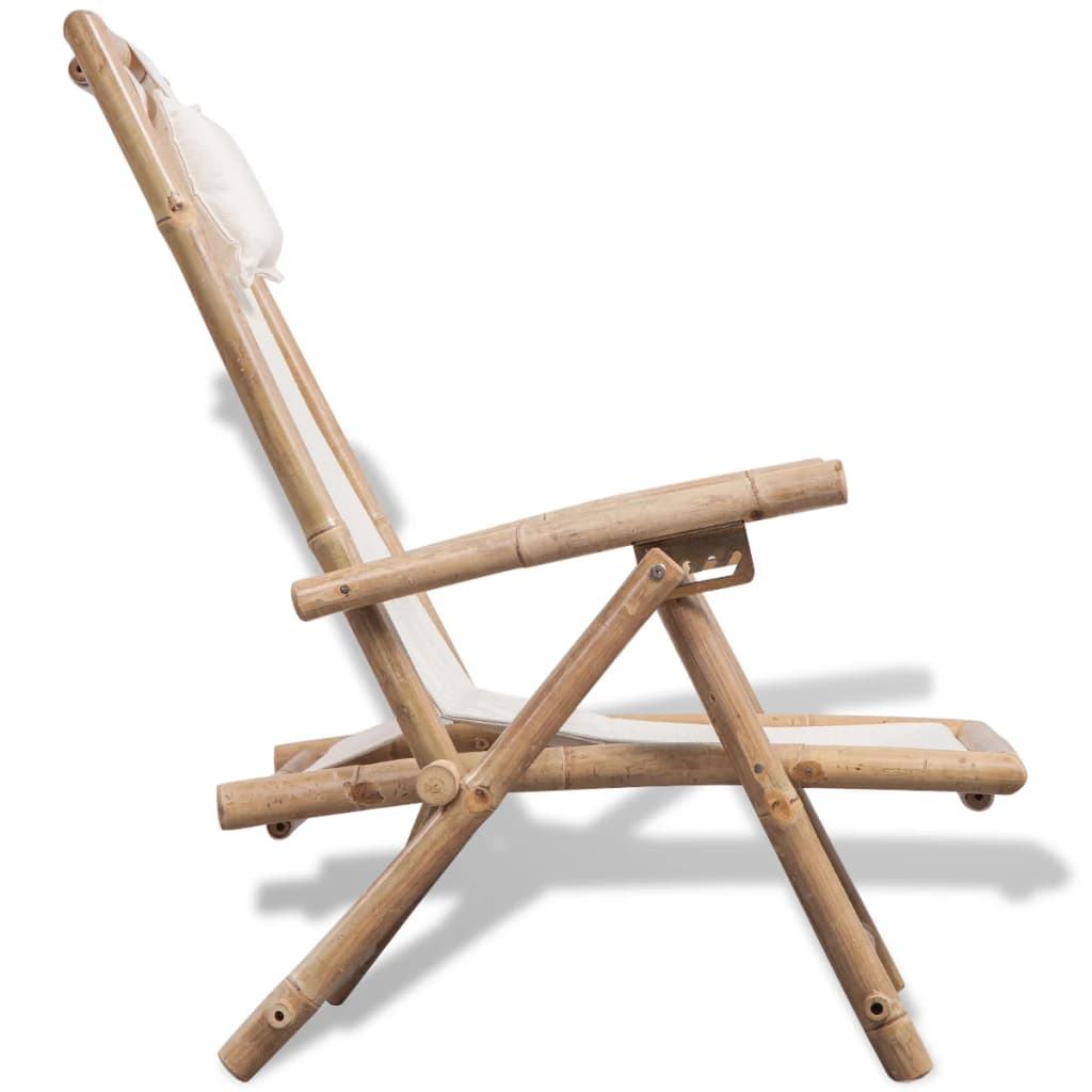 vidaXL Patio Deck Chair Patio Sling Chair with Headrest for Deck Beach Bamboo-9