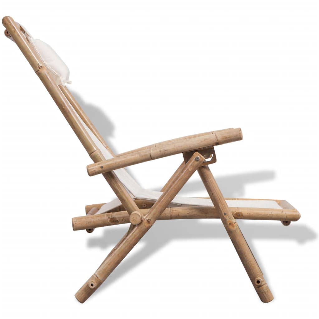 vidaXL Patio Deck Chair Patio Sling Chair with Headrest for Deck Beach Bamboo-11