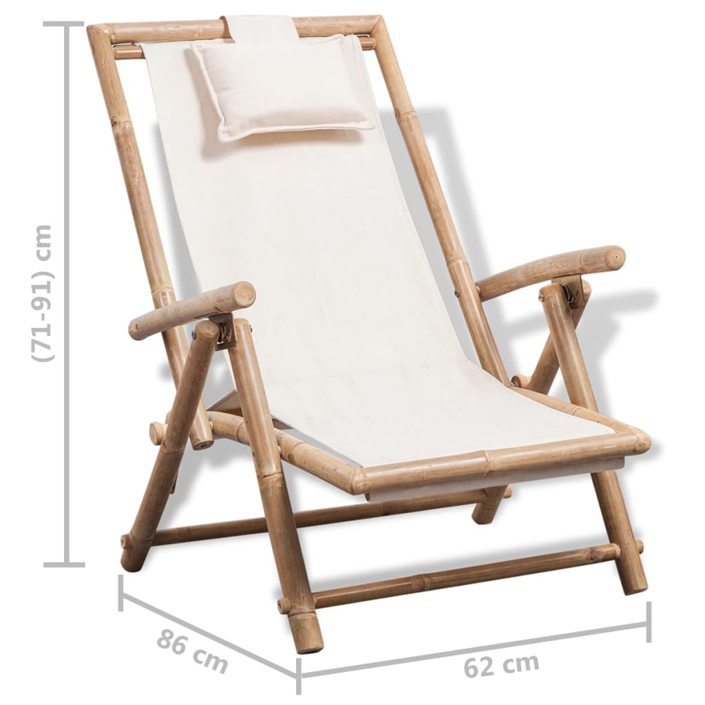 vidaXL Patio Deck Chair Patio Sling Chair with Headrest for Deck Beach Bamboo-15