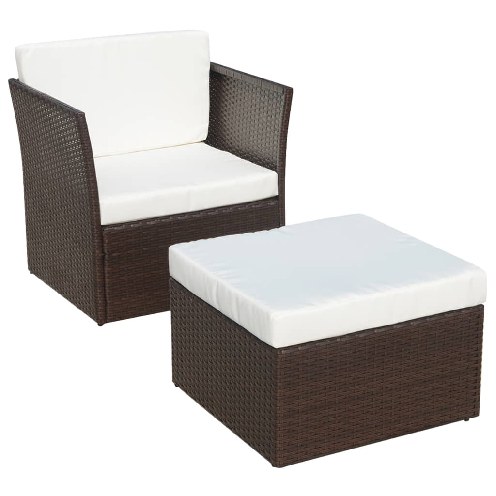 vidaXL Patio Chair with Stool Poly Rattan Brown-6