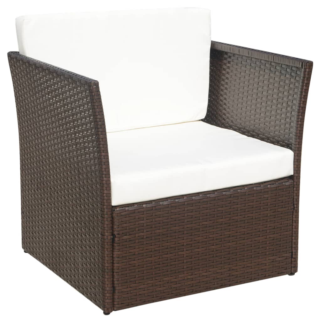 vidaXL Patio Chair with Stool Poly Rattan Brown-2