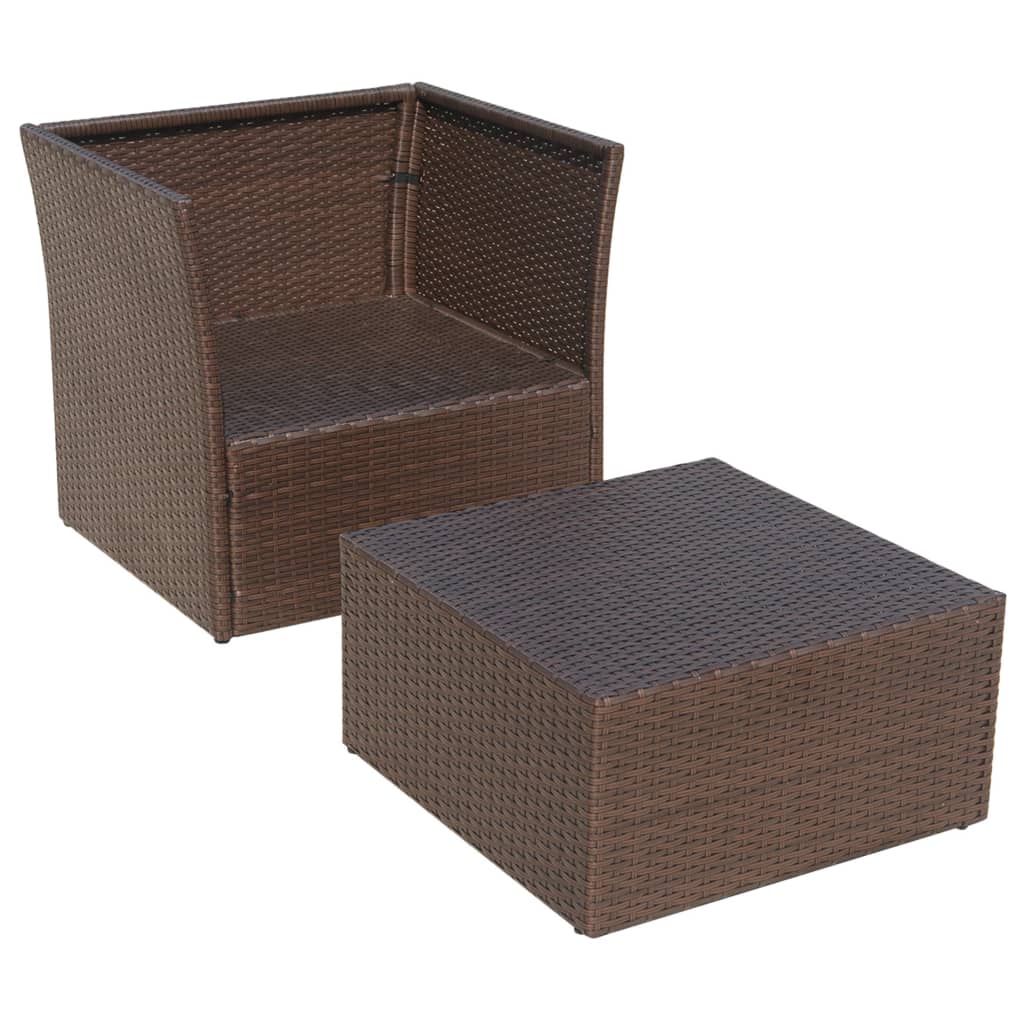 vidaXL Patio Chair with Stool Poly Rattan Brown-8