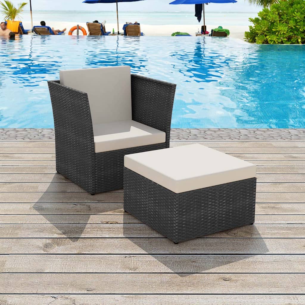 vidaXL Patio Chair with Stool Poly Rattan Brown-9