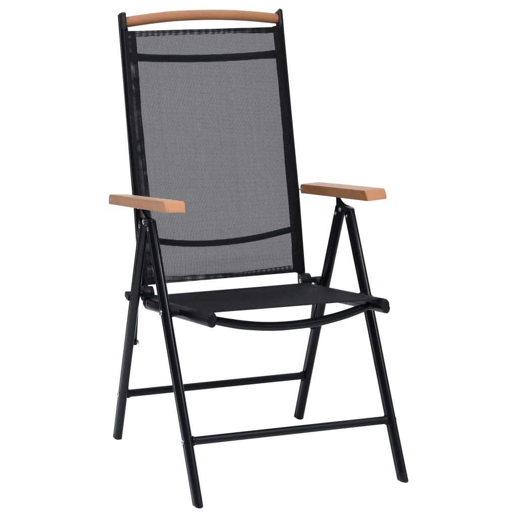 vidaXL Patio Folding Chairs Camping Garden Chair with Armrest Textilene Black-21