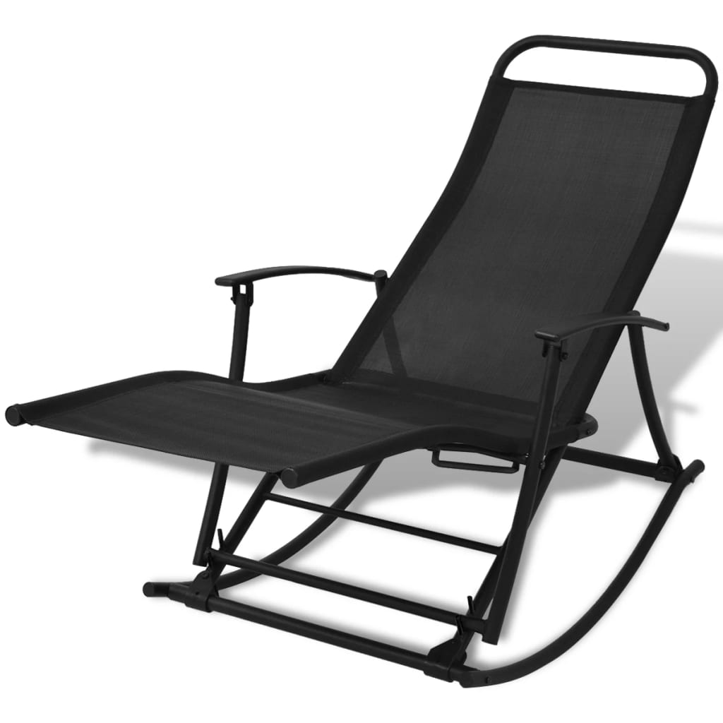 vidaXL Patio Rocking Chair Steel and Textilene Black-0