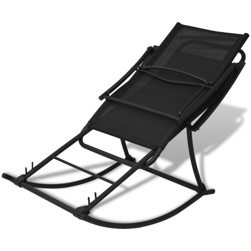 vidaXL Patio Rocking Chair Steel and Textilene Black-2