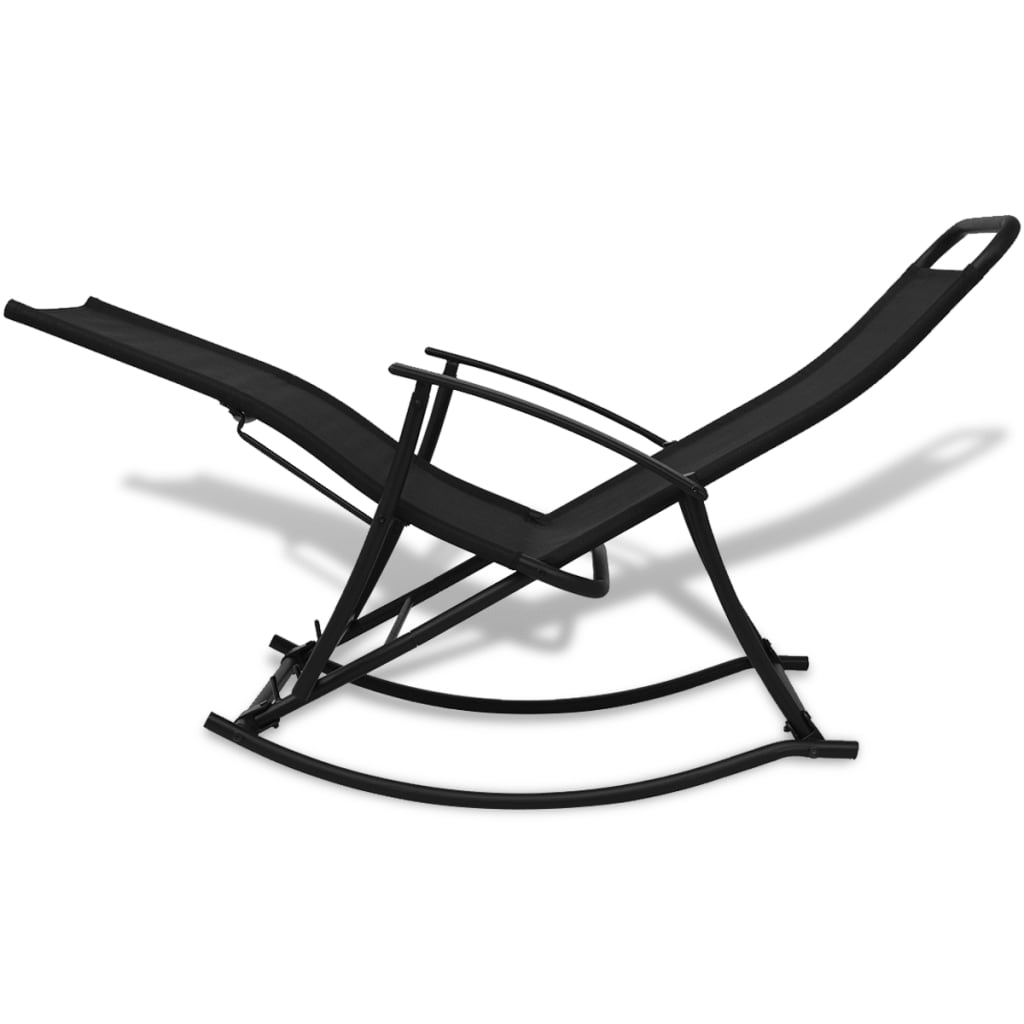 vidaXL Patio Rocking Chair Steel and Textilene Black-3