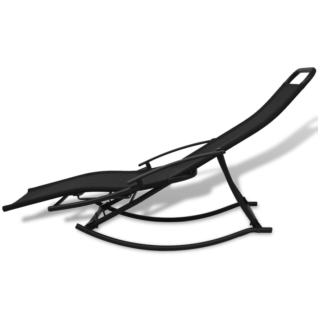 vidaXL Patio Rocking Chair Steel and Textilene Black-4