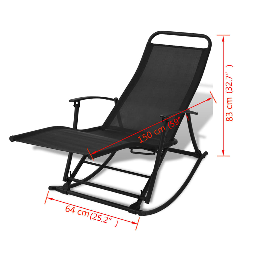 vidaXL Patio Rocking Chair Steel and Textilene Black-7