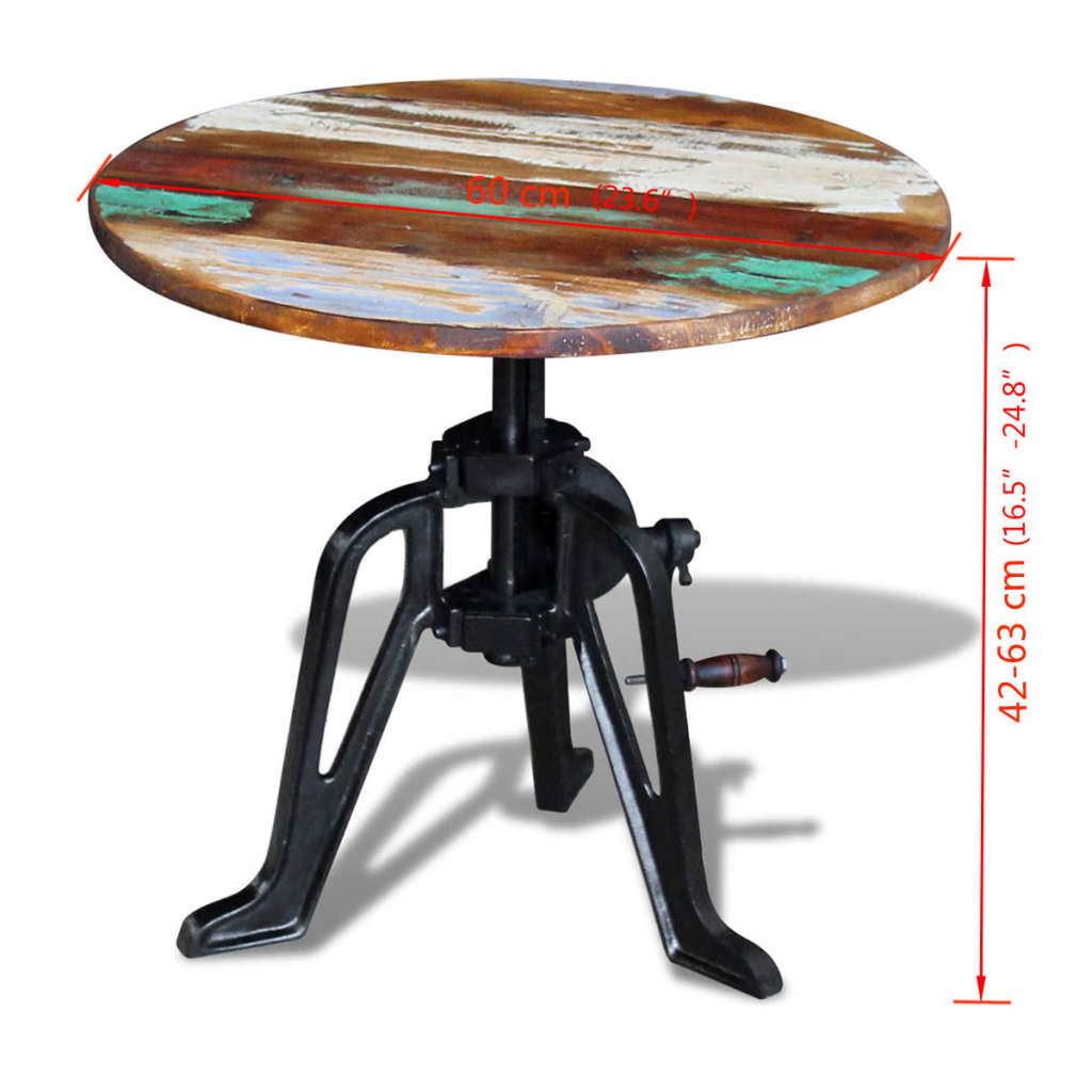 vidaXL Side Table Solid Reclaimed Wood Cast Iron 23.6"x(16.5"-24.8")-8