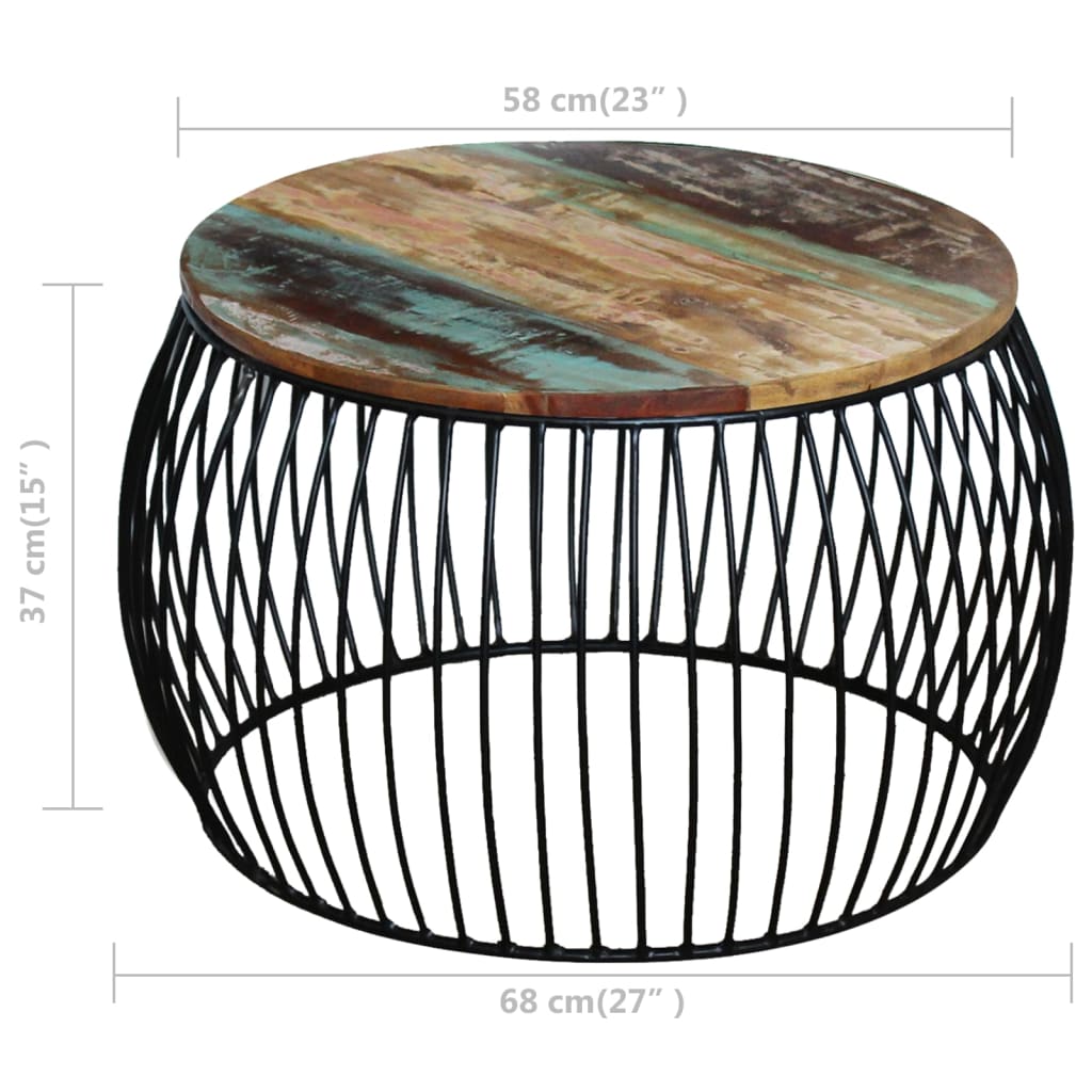 vidaXL Coffee Table Round Solid Reclaimed Wood 26.8"x14.6"-0