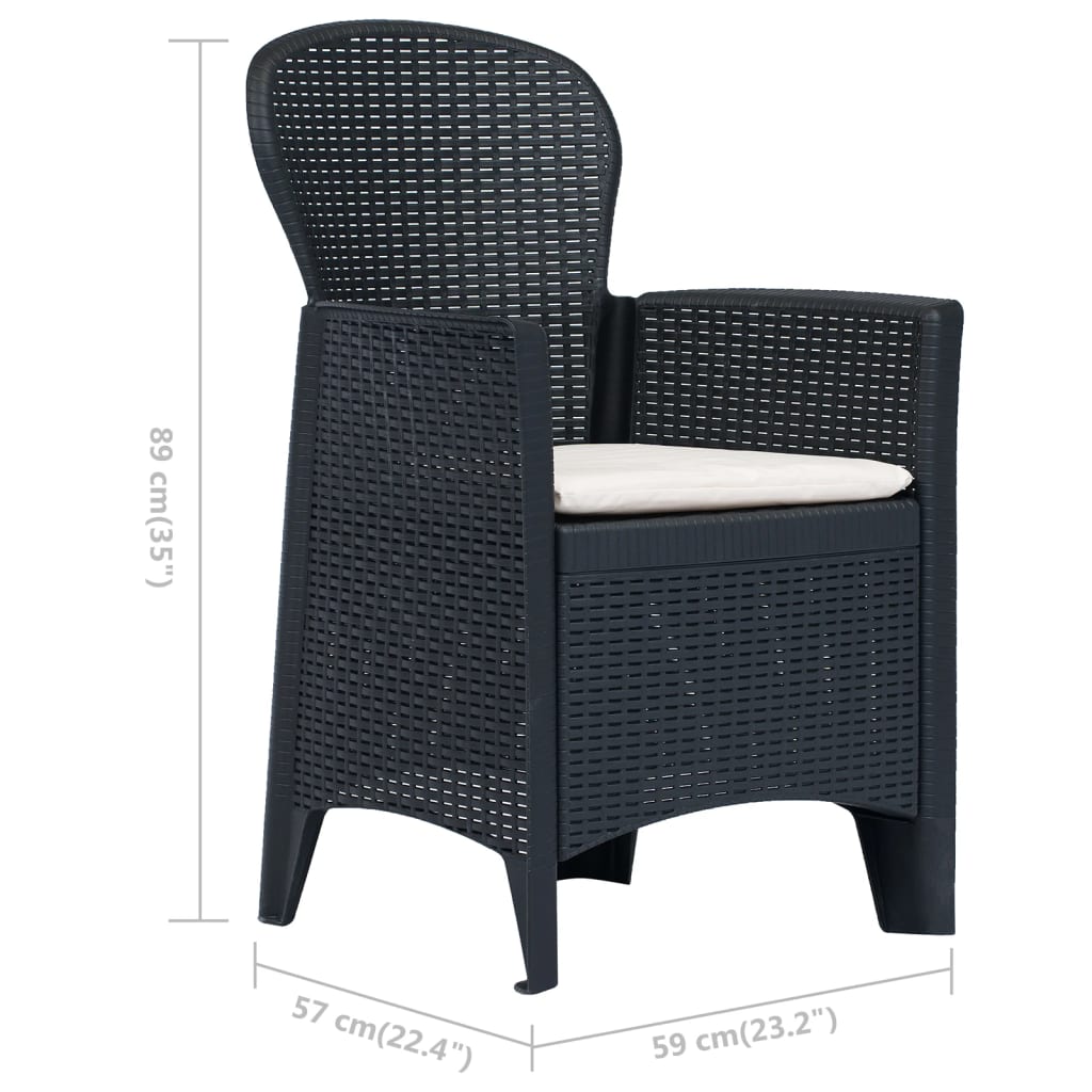 vidaXL Patio Chairs 2 Pcs Dining Single Chair with Cushion Plastic Rattan Look-5