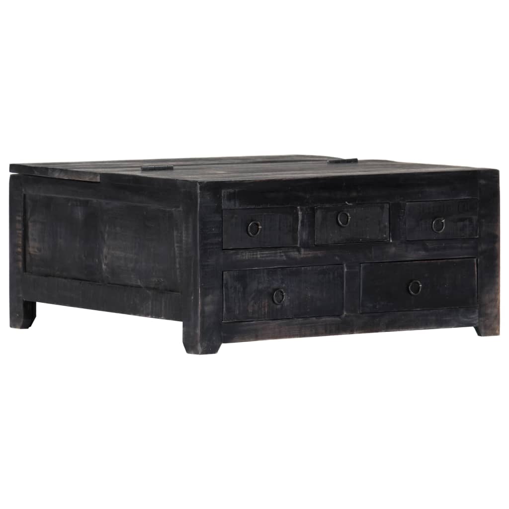 vidaXL Coffee Table Black 25.6"x25.6"x11.8" Solid Mango Wood-0