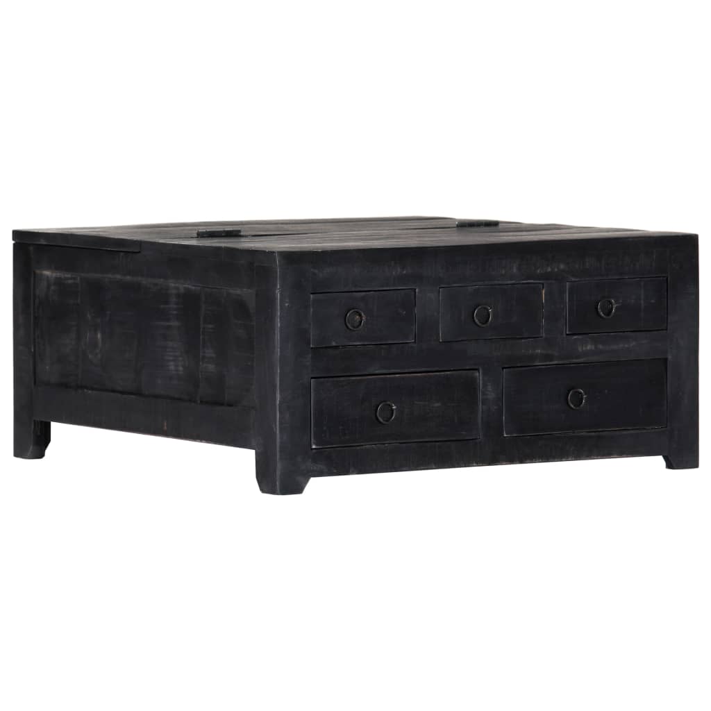 vidaXL Coffee Table Black 25.6"x25.6"x11.8" Solid Mango Wood-1