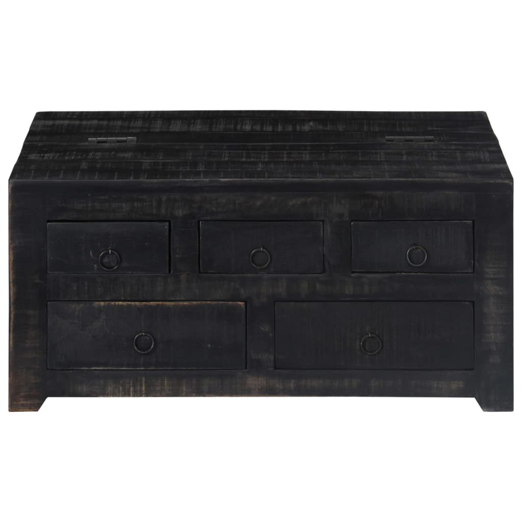 vidaXL Coffee Table Black 25.6"x25.6"x11.8" Solid Mango Wood-5