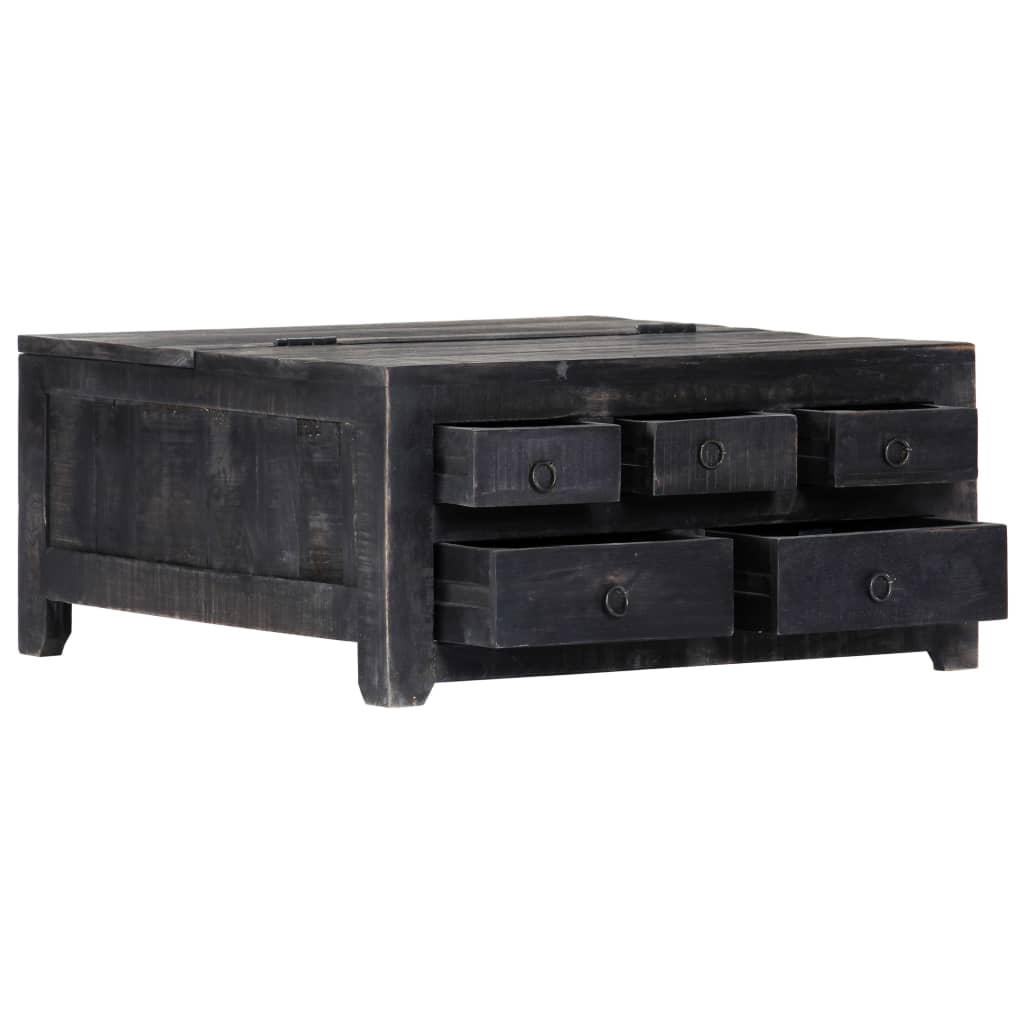 vidaXL Coffee Table Black 25.6"x25.6"x11.8" Solid Mango Wood-6
