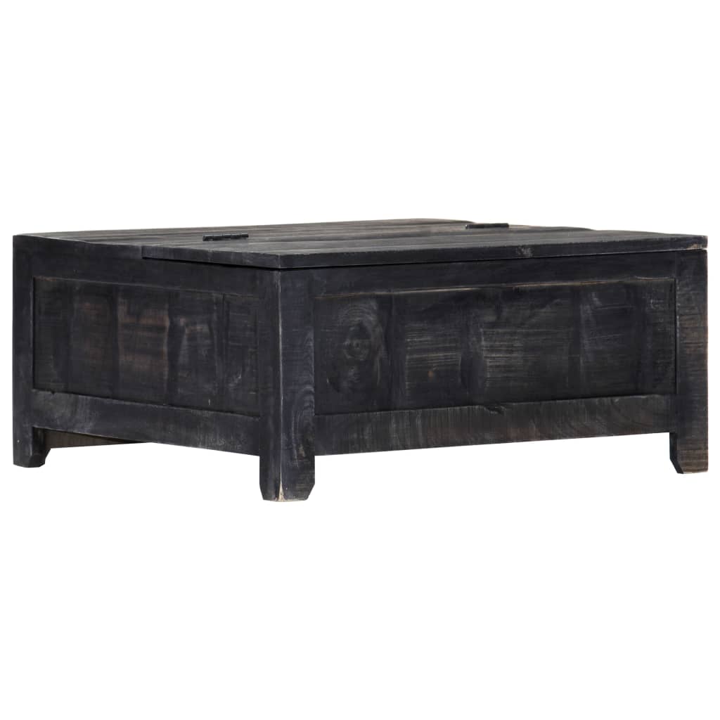 vidaXL Coffee Table Black 25.6"x25.6"x11.8" Solid Mango Wood-7