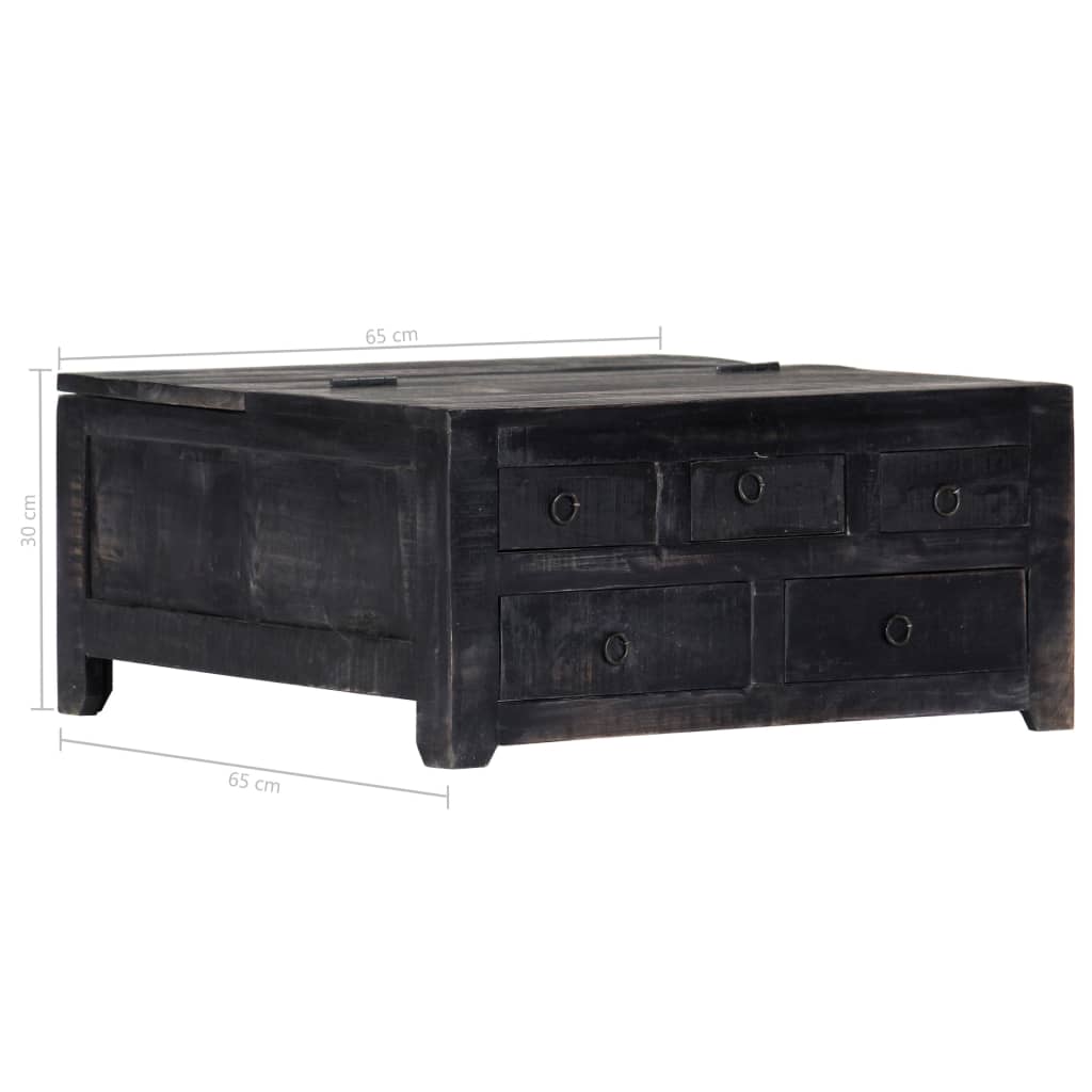 vidaXL Coffee Table Black 25.6"x25.6"x11.8" Solid Mango Wood-10