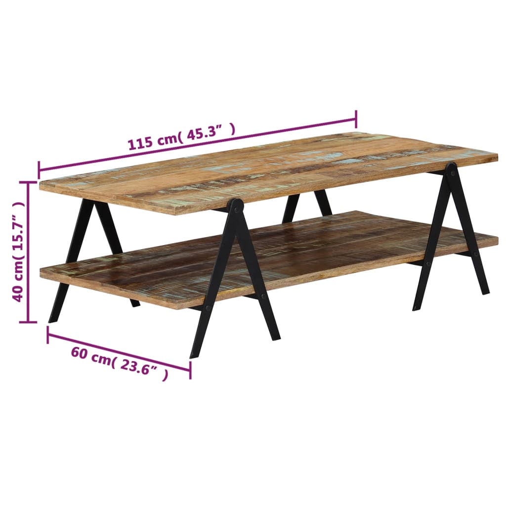 vidaXL Coffee Table End Table Sofa Table with Storage Shelf Solid Wood Mango-7