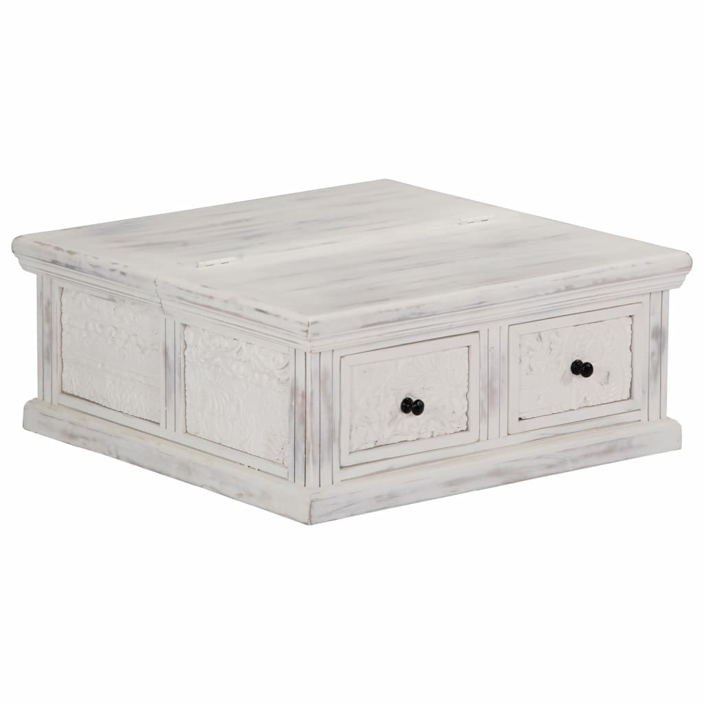 vidaXL Coffee Table White 27.6"x27.6"x11.8" Solid Mango Wood-6